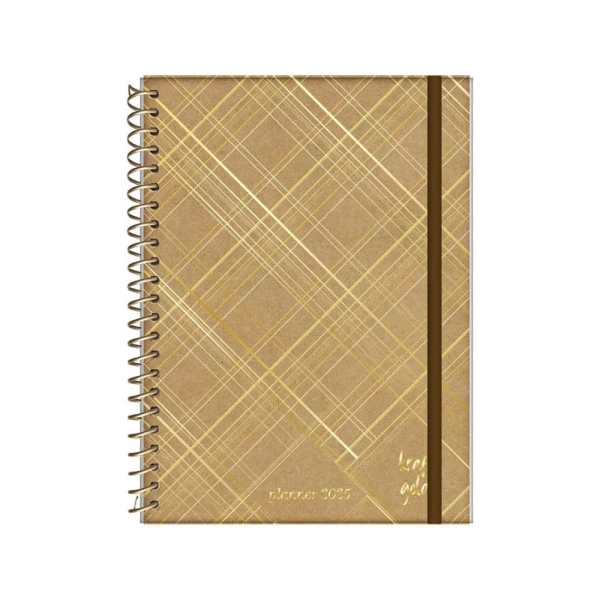 Agenda Planner 2025 Espiral Jandaia Kraft Gold Linhas 175mm x 242mm