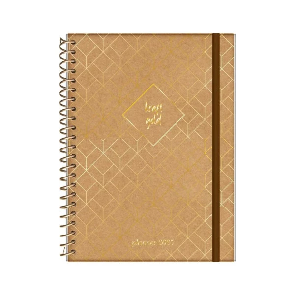 Agenda Planner 2025 Espiral Jandaia Kraft Gold Losango 175mm x 242mm