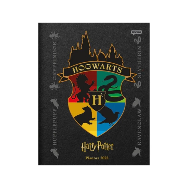 Agenda Planner 2025 Mensal Costurado Jandaia Harry Potter Hogwarts Preto 190mm x 248mm
