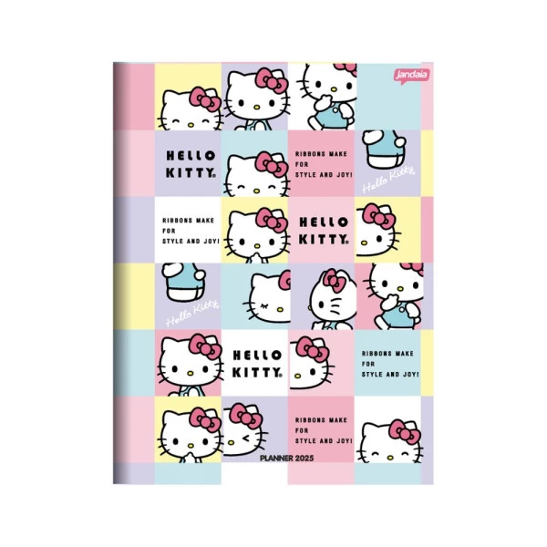 Agenda Planner 2025 Mensal Costurado Jandaia Hello Kitty Ribbons 190mm x 248mm