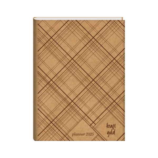 Agenda Planner 2025 Mensal Costurado Jandaia Kraft Gold Linhas 190mm x 248mm