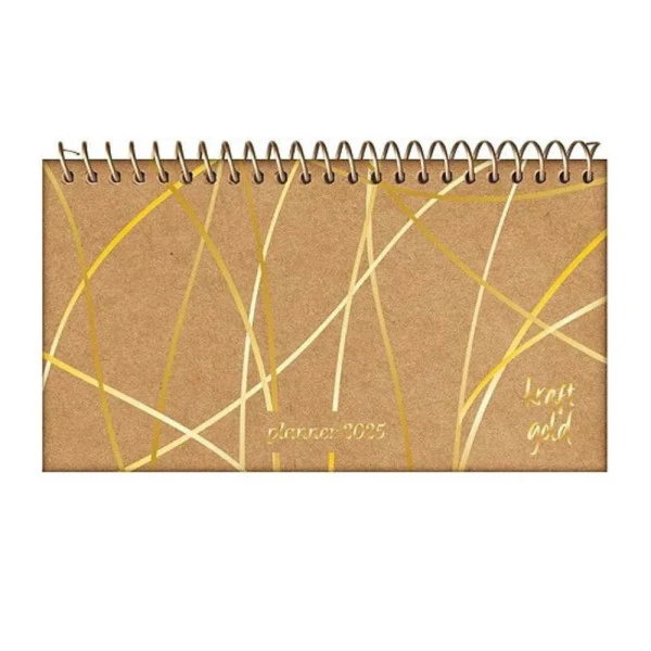 Agenda Semanal 2025 De Bolso Espiral Jandaia Kraft Gold Linhas 162mm x 90mm