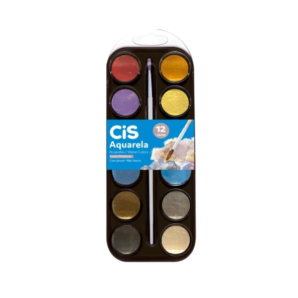 Aquarela em Pastilha Metálica CIS 12 Cores