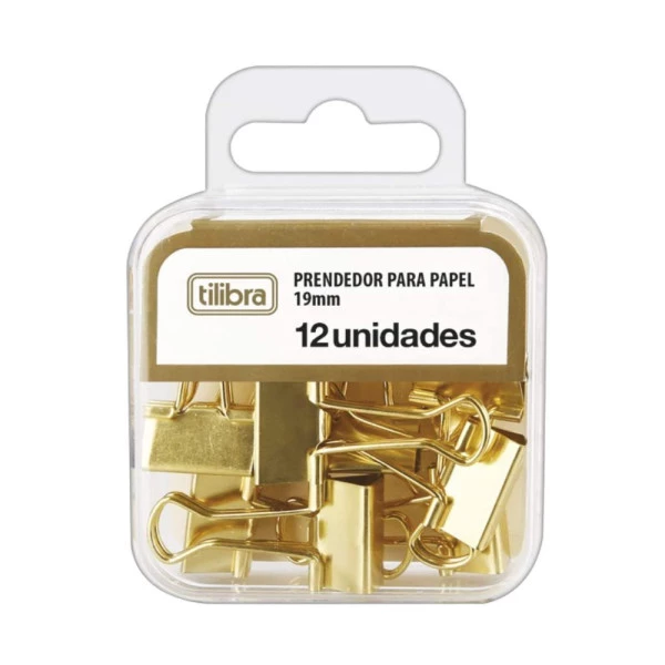Prendedor de Papel Binder Dourado Tilibra 19mm 12 Un