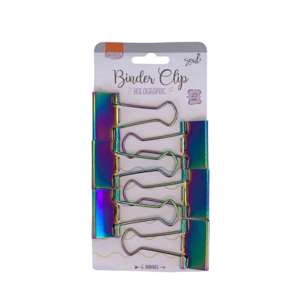 Prendedor de Papel Binder Holográfico 25mm 6 Un BRW