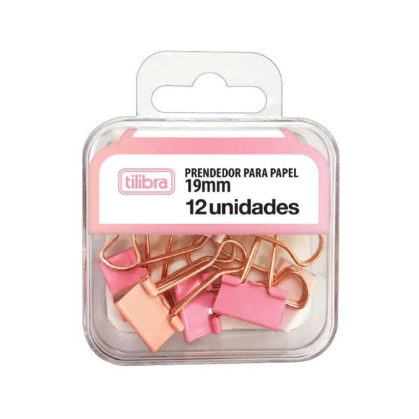 Prendedor de Papel Binder Rosa Pastel Tilibra 19mm 12 Un