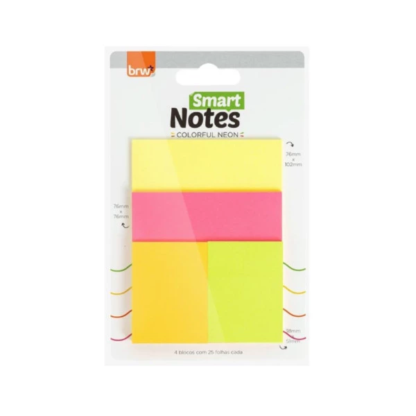 Bloco Adesivo BWR Smart Notes Colorful Colorido Neon