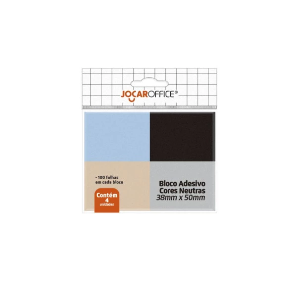 Bloco Adesivo Jocar Office C/4 Cores Neutras 38x50mm 100F