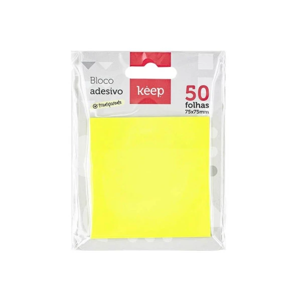 Bloco Adesivo Transparente Com Cor Amarelo Keep 75x75mm 50 Folhas