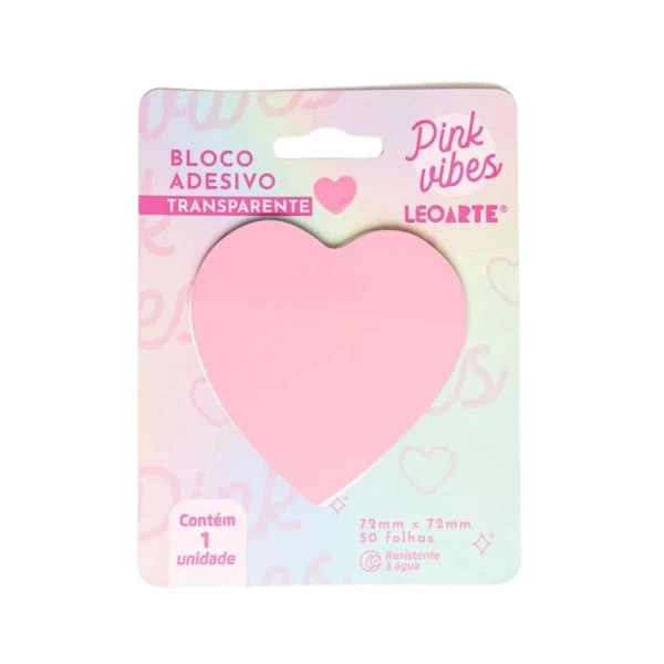 Bloco Adesivo Transparente Pink Vibes Coração 50F