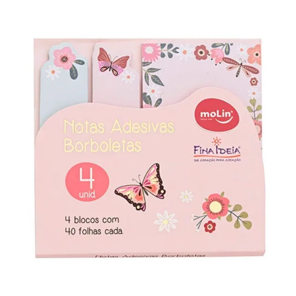 Bloco de Notas Adesivas Borboletas Molin 160 Folhas