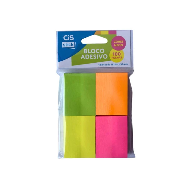 Bloco Adesivo Cis Stick Neon 4 Cores 38x50mm 100F
