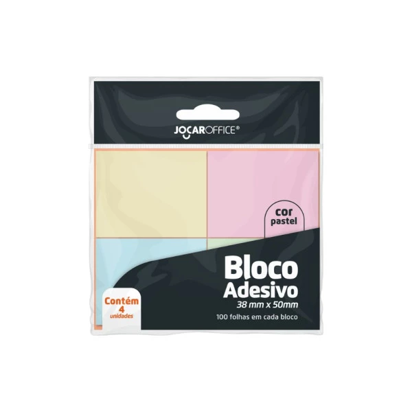 Bloco Adesivo Pastel Jocar Office 4 Cores 38mmX50mm