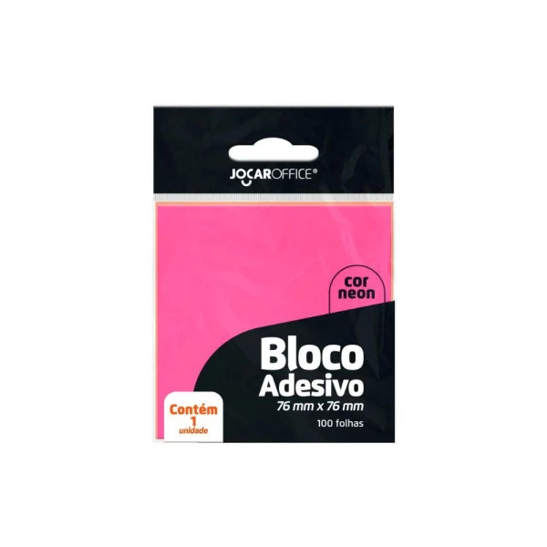 Bloco Adesivo Rosa Neon Jocar Office 76mmx76mm 100F