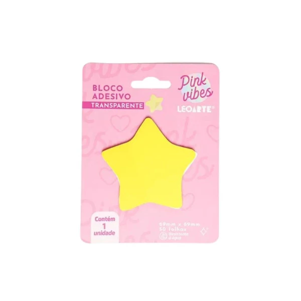 Bloco Adesivo Transparente Pink Vibes Estrela 50F
