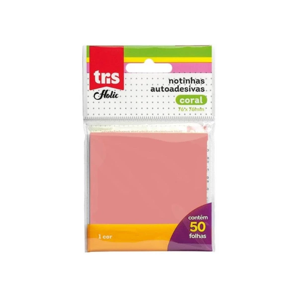 Bloco Adesivo Tris Holic Coral  C/50 F 76mmx76mm