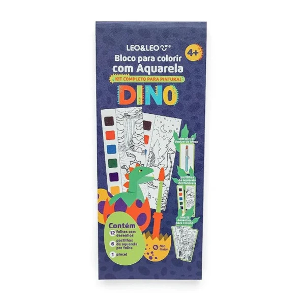 Bloco de Colorir com Aquarela Dino 12F Leo&Leo