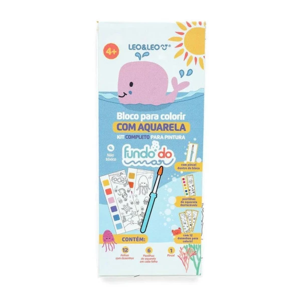 Bloco de Colorir com Aquarela Fundo do Mar 12F Leo&Leo