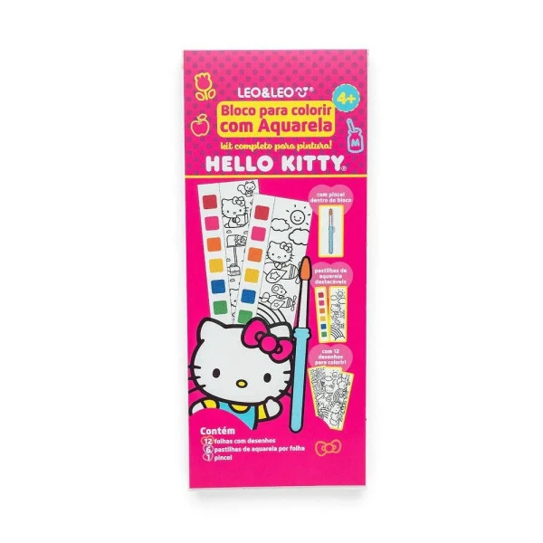 Bloco de Colorir com Aquarela Hello Kitty 12F Leo&Leo