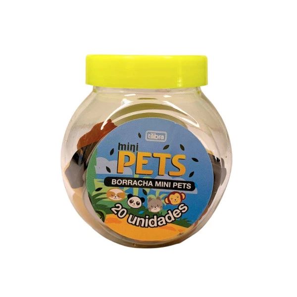 Borracha Escolar Tilibra Mini Pets Pote 20Un