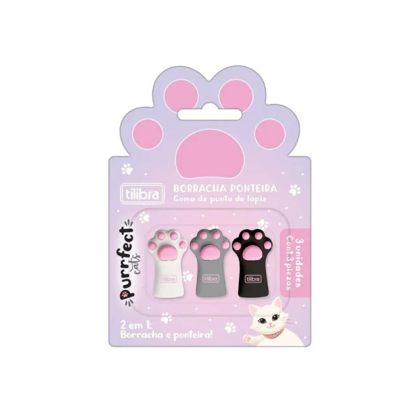 Borracha Escolar Tilibra Ponteira Purrfect Patinha C/3 Un