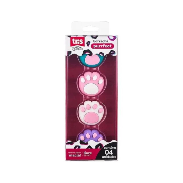 Borracha Escolar Tris Holic Patinhas Purrfect C/4 Un