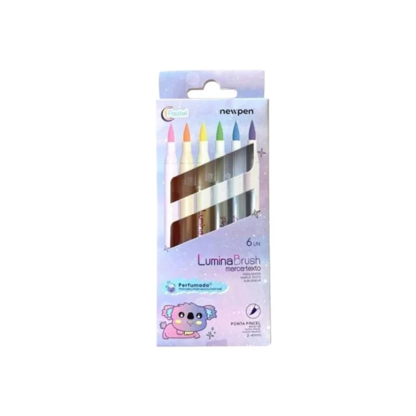Caneta Newpen Lumina Brush Highlighter Pastel com 6 Cores