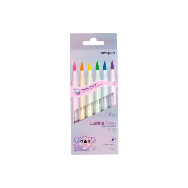 Caneta Newpen Lumina Brush Highlighter Neon com 6 Cores