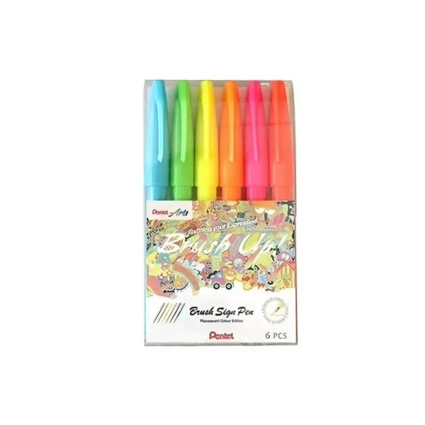 Brush Pentel Sign Pen Fluorescente 6 Cores