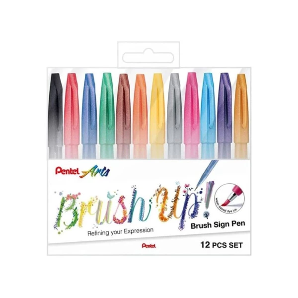 Brush Pentel Sign Pen 12 Cores
