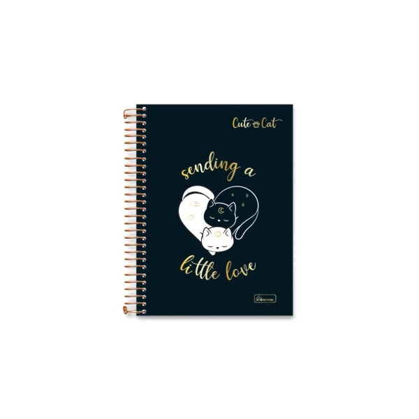 Caderneta Espiral A6 1/8 Cosmic Cute Cat Cadersil Preto