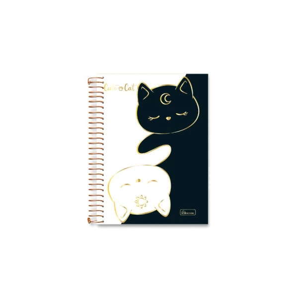 Caderneta Espiral A6 1/8 Cosmic Cute Cat Cadersil Preto & Branco