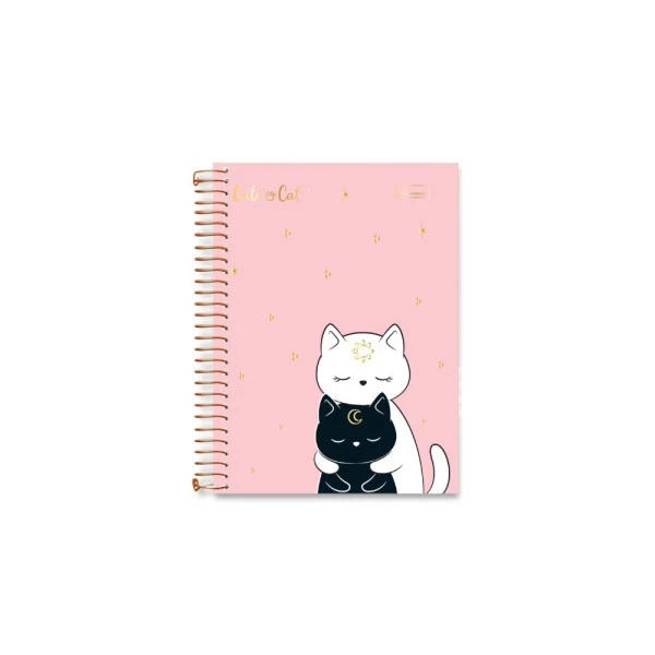 Caderneta Espiral A6 1/8 Cosmic Cute Cat Cadersil Rosa Hug