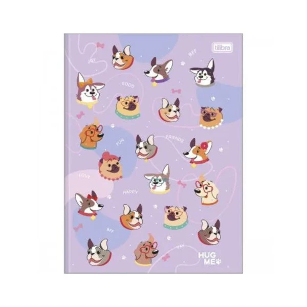 Caderno Brochurão Hug Me Tilibra 80F Roxo Cachorrinhos