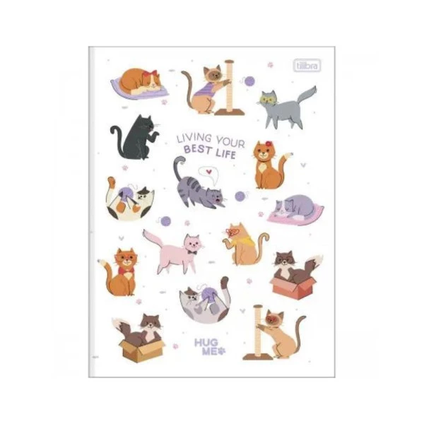 Caderno Brochurão Hug Me Tilibra 80F Branco Gatinhos