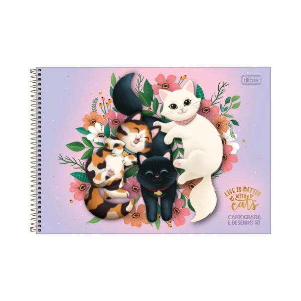 Caderno Cartografia E Desenho Purrfect Cats Tilibra Lilás
