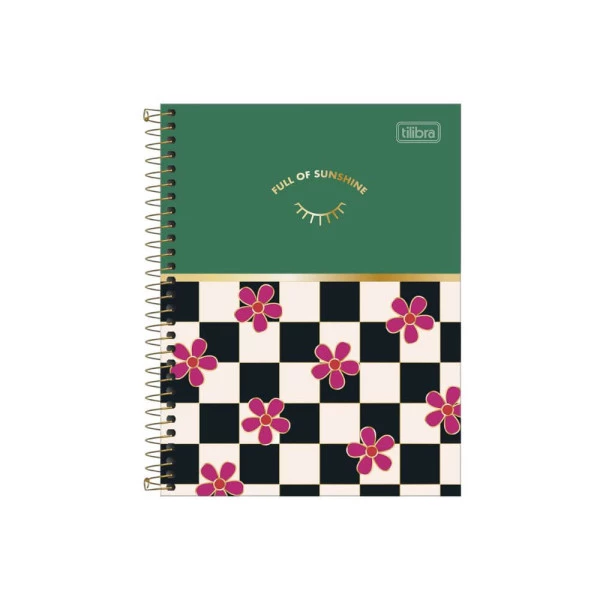 Caderno Colegial 10 Matérias Check Pop Verde Tilibra