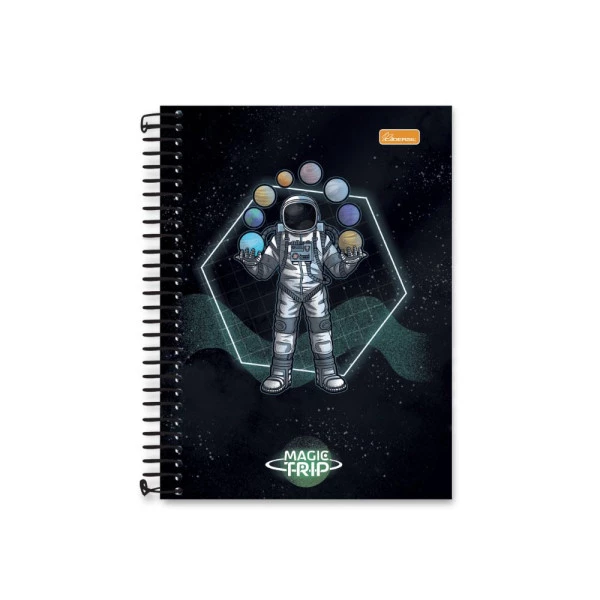 Caderno Colegial 10 Matérias Magic Trip Cadersil Astronauta Planetas