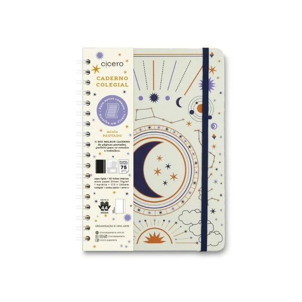 Caderno Colegial Cicero Pautado Astral Carta Lunar 80F 17x24cm