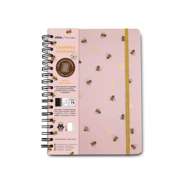 Caderno Colegial Cicero Pautado Melissa Colmeia 80F 17x24cm