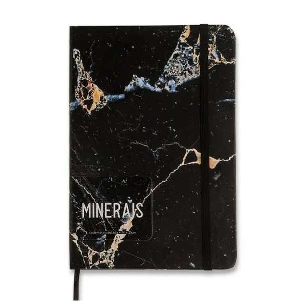 Caderno de Anotações Pautado Cicero Minerais Mármore Preto 14x21
