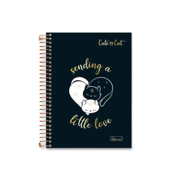 Caderno Espiral A5 Cute Cat Cadersil Preto