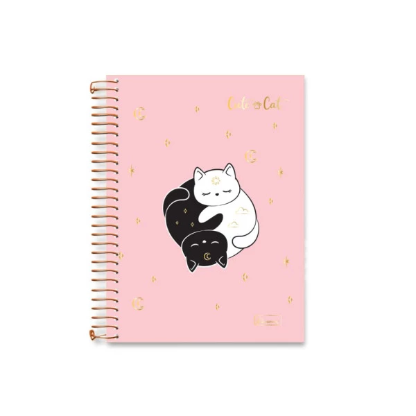 Caderno Espiral A5 Cute Cat Cadersil Rosa