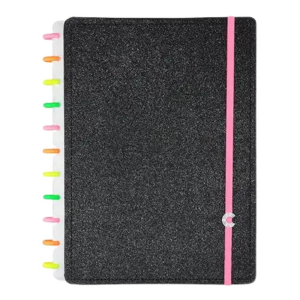 Caderno Inteligente Grande Let's Glitter Neon Black