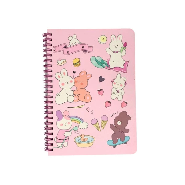 Caderno Kawaii Fofo A5 Espiral Rosa Coelhinhos Honey Bunny