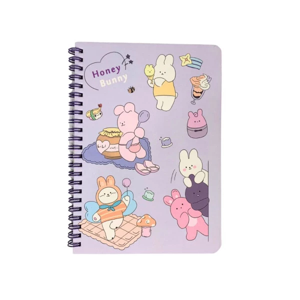 Caderno Kawaii Fofo A5 Espiral Roxo Coelhinhos Honey Bunny