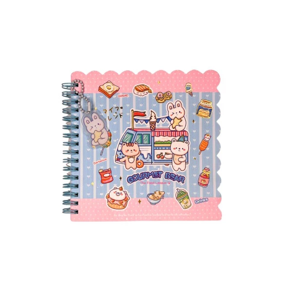 Caderno Kawaii Fofo Azul Espiral Gourmet Bear