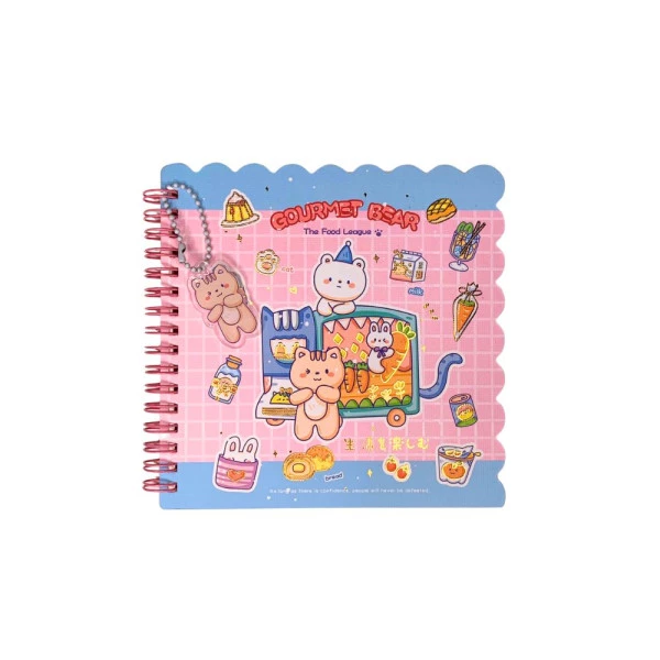 Caderno Kawaii Fofo Rosa Espiral Gourmet Bear