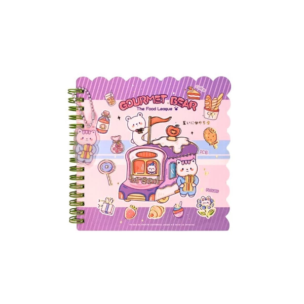 Caderno Kawaii Fofo Roxo Espiral Gourmet Bear