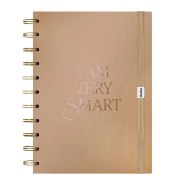 Caderno Studies I Am Very Smart Bege Linhas Brancas